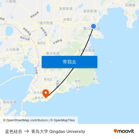 蓝色硅谷 to 青岛大学 Qingdao University map
