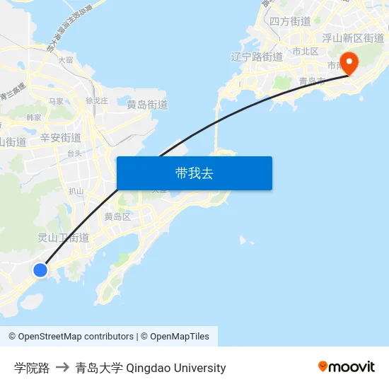学院路 to 青岛大学 Qingdao University map