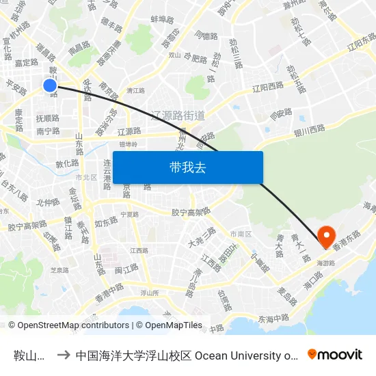 鞍山二路北 to 中国海洋大学浮山校区 Ocean University of China (Fushan Campus) map