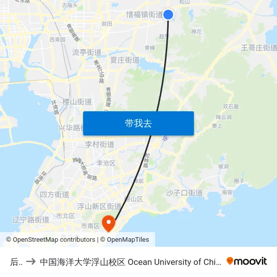 后金 to 中国海洋大学浮山校区 Ocean University of China (Fushan Campus) map