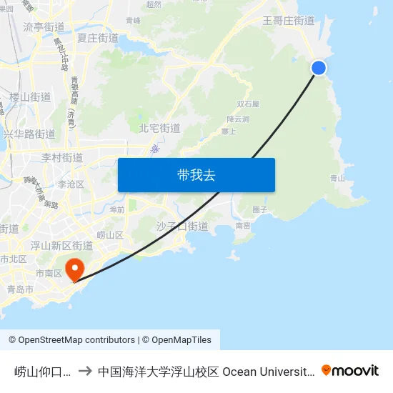 崂山仰口客服中心 to 中国海洋大学浮山校区 Ocean University of China (Fushan Campus) map