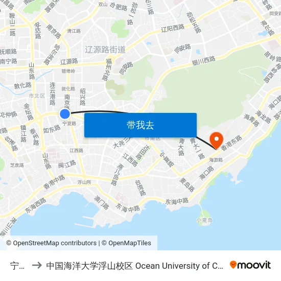 宁夏路 to 中国海洋大学浮山校区 Ocean University of China (Fushan Campus) map