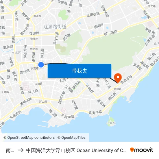 南京路 to 中国海洋大学浮山校区 Ocean University of China (Fushan Campus) map