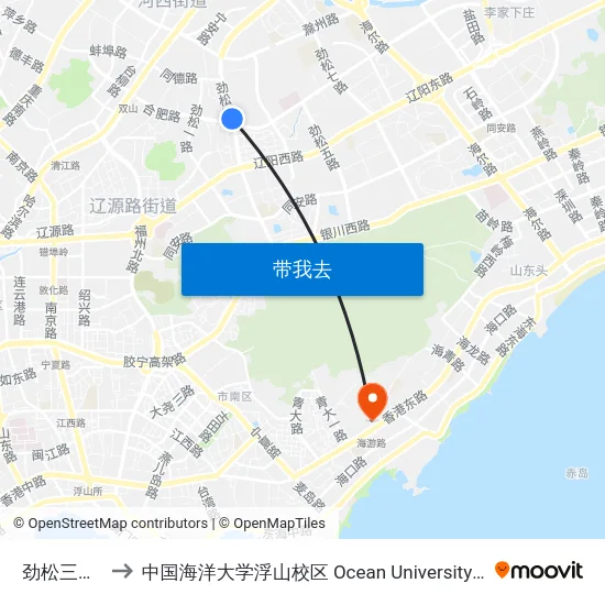 劲松三路合肥路 to 中国海洋大学浮山校区 Ocean University of China (Fushan Campus) map
