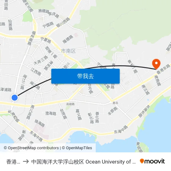 香港中路 to 中国海洋大学浮山校区 Ocean University of China (Fushan Campus) map