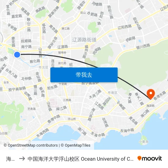 海泊桥 to 中国海洋大学浮山校区 Ocean University of China (Fushan Campus) map