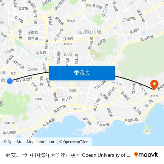延安二路 to 中国海洋大学浮山校区 Ocean University of China (Fushan Campus) map