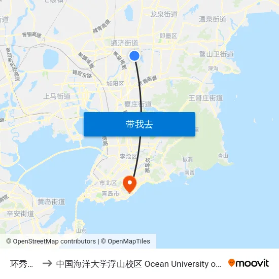 环秀办事处 to 中国海洋大学浮山校区 Ocean University of China (Fushan Campus) map
