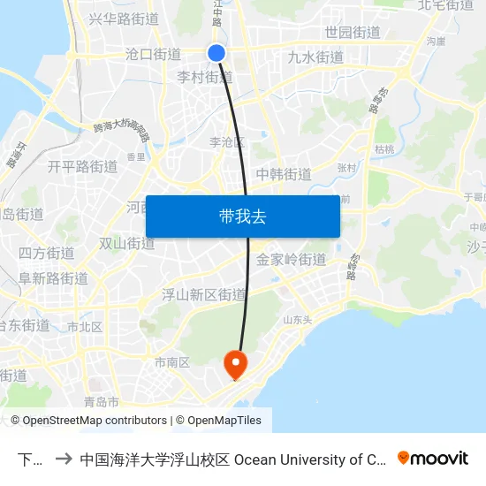下王埠 to 中国海洋大学浮山校区 Ocean University of China (Fushan Campus) map