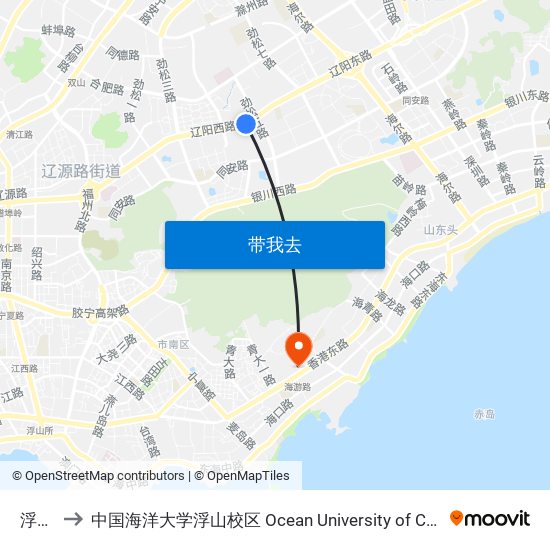浮山后 to 中国海洋大学浮山校区 Ocean University of China (Fushan Campus) map