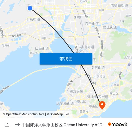 兰家庄 to 中国海洋大学浮山校区 Ocean University of China (Fushan Campus) map