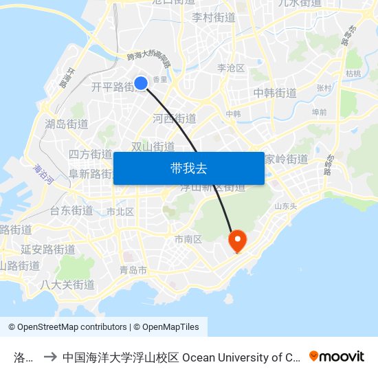 洛阳路 to 中国海洋大学浮山校区 Ocean University of China (Fushan Campus) map
