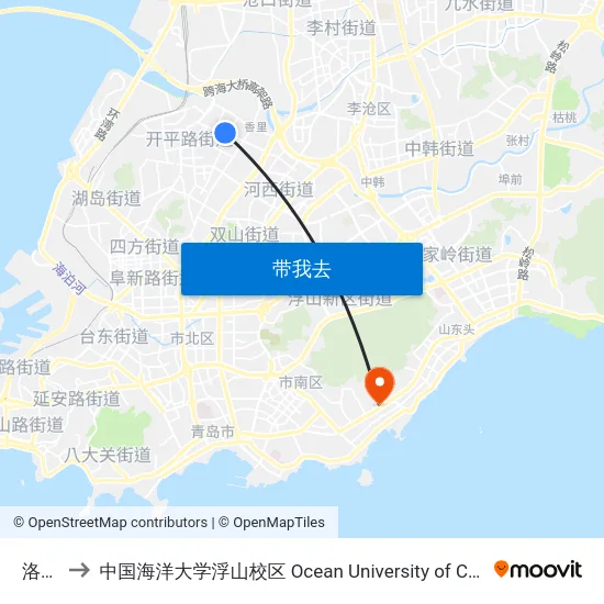 洛阳路 to 中国海洋大学浮山校区 Ocean University of China (Fushan Campus) map