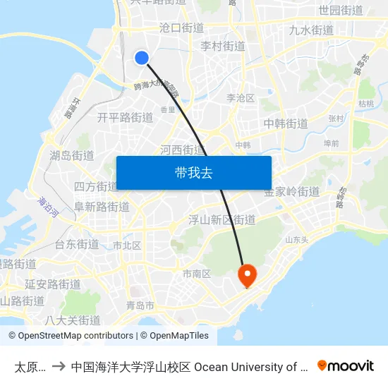 太原路东 to 中国海洋大学浮山校区 Ocean University of China (Fushan Campus) map