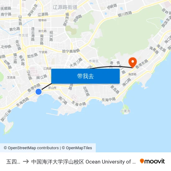 五四广场 to 中国海洋大学浮山校区 Ocean University of China (Fushan Campus) map