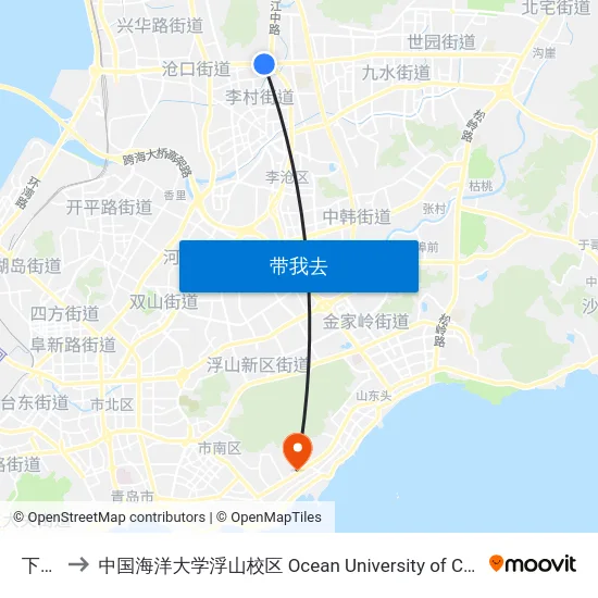 下王埠 to 中国海洋大学浮山校区 Ocean University of China (Fushan Campus) map