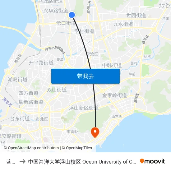 蓝山湾 to 中国海洋大学浮山校区 Ocean University of China (Fushan Campus) map