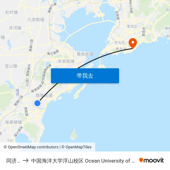 同济医院 to 中国海洋大学浮山校区 Ocean University of China (Fushan Campus) map