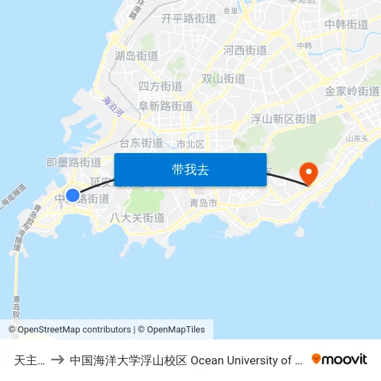 天主教堂 to 中国海洋大学浮山校区 Ocean University of China (Fushan Campus) map