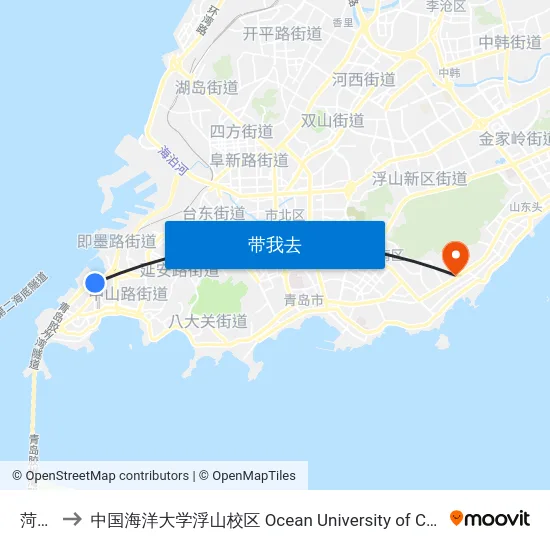 菏泽路 to 中国海洋大学浮山校区 Ocean University of China (Fushan Campus) map