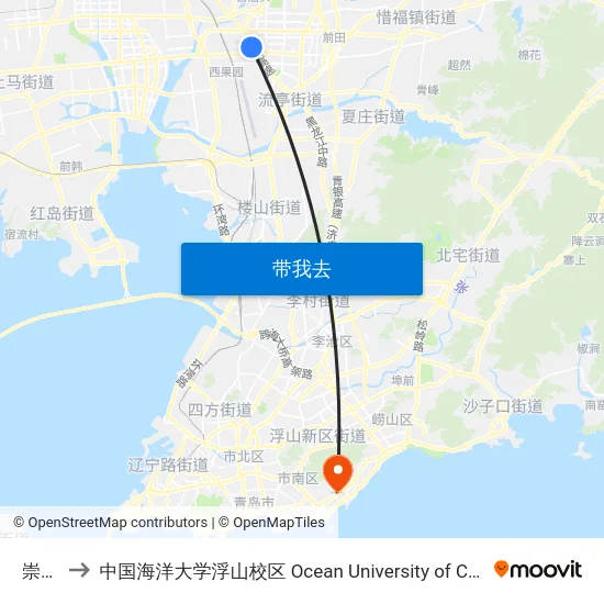 崇阳路 to 中国海洋大学浮山校区 Ocean University of China (Fushan Campus) map