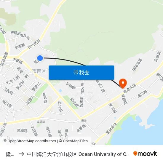 隆德路 to 中国海洋大学浮山校区 Ocean University of China (Fushan Campus) map
