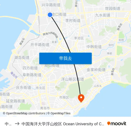中华路 to 中国海洋大学浮山校区 Ocean University of China (Fushan Campus) map