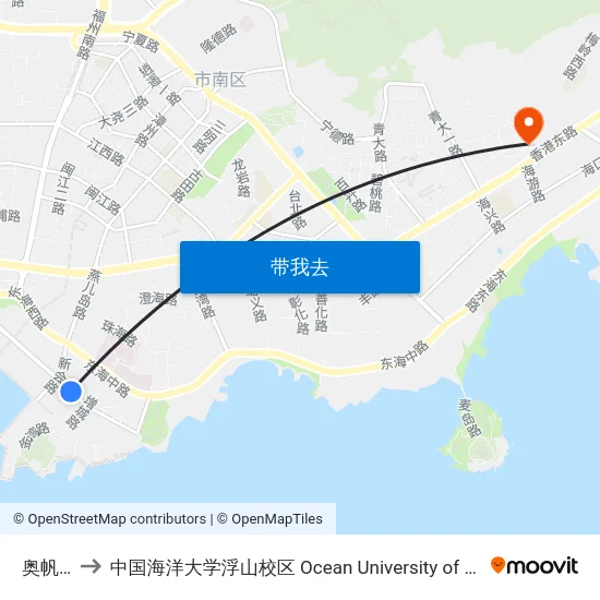 奥帆基地 to 中国海洋大学浮山校区 Ocean University of China (Fushan Campus) map