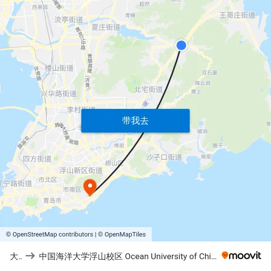 大崂 to 中国海洋大学浮山校区 Ocean University of China (Fushan Campus) map