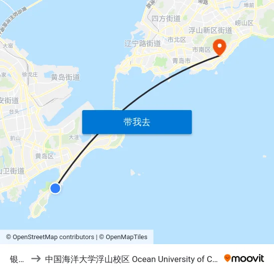 银沙滩 to 中国海洋大学浮山校区 Ocean University of China (Fushan Campus) map