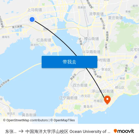 东张哥庄 to 中国海洋大学浮山校区 Ocean University of China (Fushan Campus) map