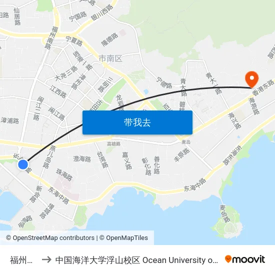 福州路南站 to 中国海洋大学浮山校区 Ocean University of China (Fushan Campus) map