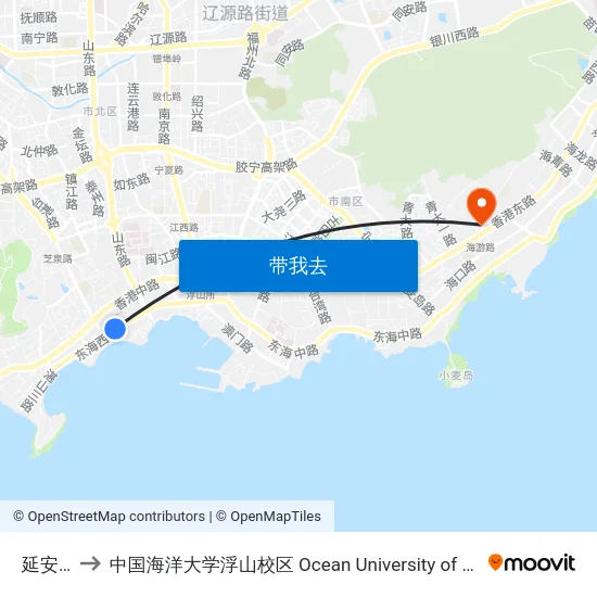 延安三路 to 中国海洋大学浮山校区 Ocean University of China (Fushan Campus) map