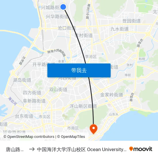 唐山路重庆中路 to 中国海洋大学浮山校区 Ocean University of China (Fushan Campus) map