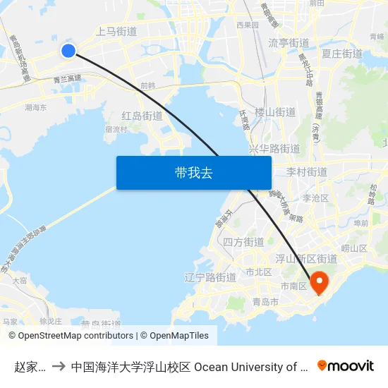 赵家岭北 to 中国海洋大学浮山校区 Ocean University of China (Fushan Campus) map