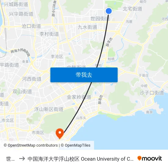 世博园 to 中国海洋大学浮山校区 Ocean University of China (Fushan Campus) map