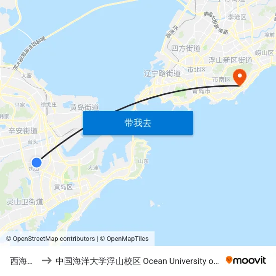 西海岸医院 to 中国海洋大学浮山校区 Ocean University of China (Fushan Campus) map