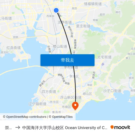 崇阳路 to 中国海洋大学浮山校区 Ocean University of China (Fushan Campus) map