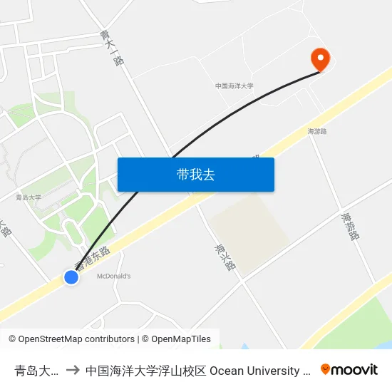 青岛大学东院 to 中国海洋大学浮山校区 Ocean University of China (Fushan Campus) map