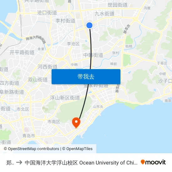 郑庄 to 中国海洋大学浮山校区 Ocean University of China (Fushan Campus) map