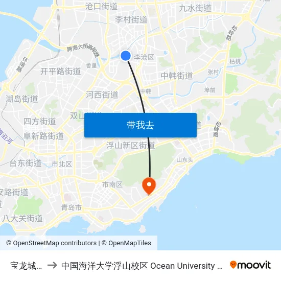 宝龙城市广场 to 中国海洋大学浮山校区 Ocean University of China (Fushan Campus) map