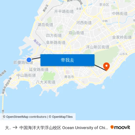 大港 to 中国海洋大学浮山校区 Ocean University of China (Fushan Campus) map