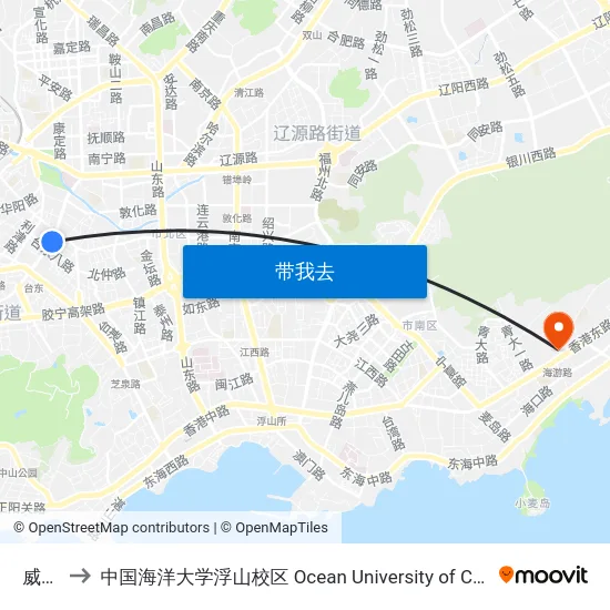 威海路 to 中国海洋大学浮山校区 Ocean University of China (Fushan Campus) map