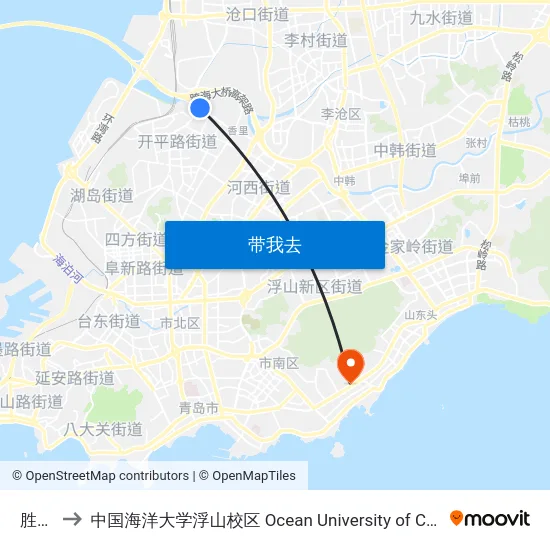 胜利桥 to 中国海洋大学浮山校区 Ocean University of China (Fushan Campus) map