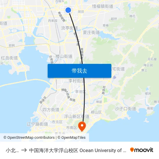 小北曲西 to 中国海洋大学浮山校区 Ocean University of China (Fushan Campus) map
