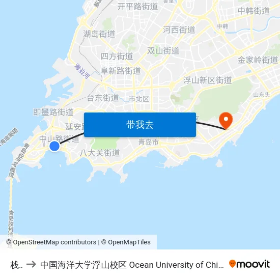 栈桥 to 中国海洋大学浮山校区 Ocean University of China (Fushan Campus) map