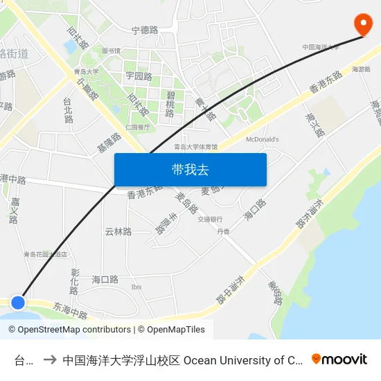 台湾路 to 中国海洋大学浮山校区 Ocean University of China (Fushan Campus) map