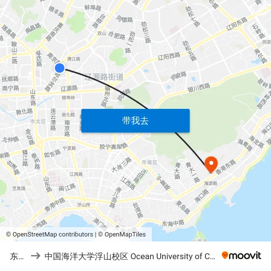 东莞路 to 中国海洋大学浮山校区 Ocean University of China (Fushan Campus) map