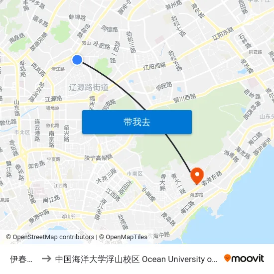 伊春路东站 to 中国海洋大学浮山校区 Ocean University of China (Fushan Campus) map