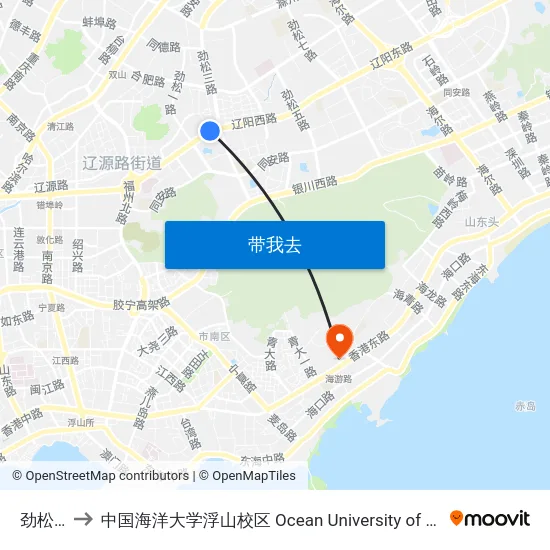 劲松三路 to 中国海洋大学浮山校区 Ocean University of China (Fushan Campus) map